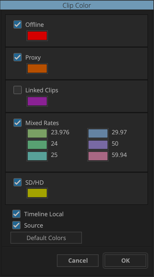 Coosing clip colours in Avid